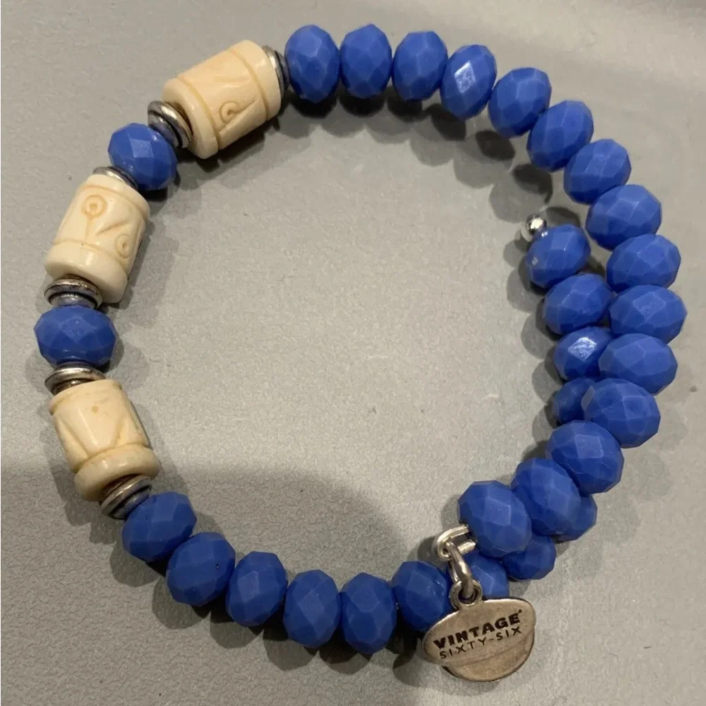 Alex and Ani Vintage 66 Navy & Silver Women’s Beaded Deep Sea Wrap Bracelet